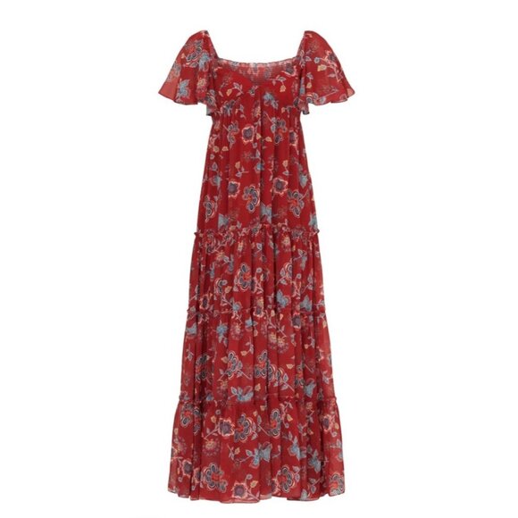 Sachin & Babi Kara Maxi Dress Red Floral Tiered Boho Chic Women’s Size 8 - Picture 4 of 11